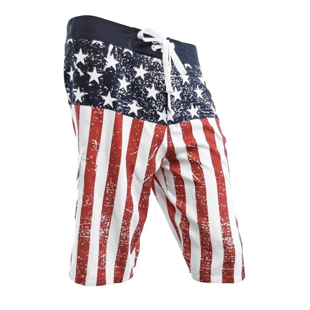 Adult Mens Country USA American Flag Distressed Cord Tie Boardshorts Shorts‎